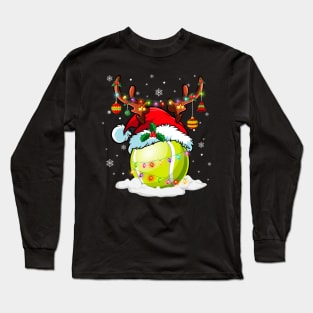 Reindeer Santa Hat Tennis Christmas Lights Xmas Long Sleeve T-Shirt